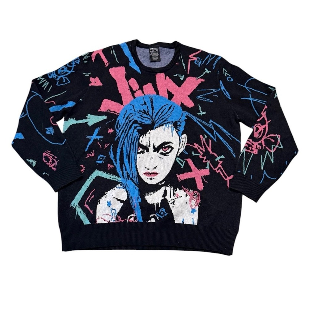 BoxLunch Arcane League of Legends Jinx Graffiti Knit Sweater Black 2X